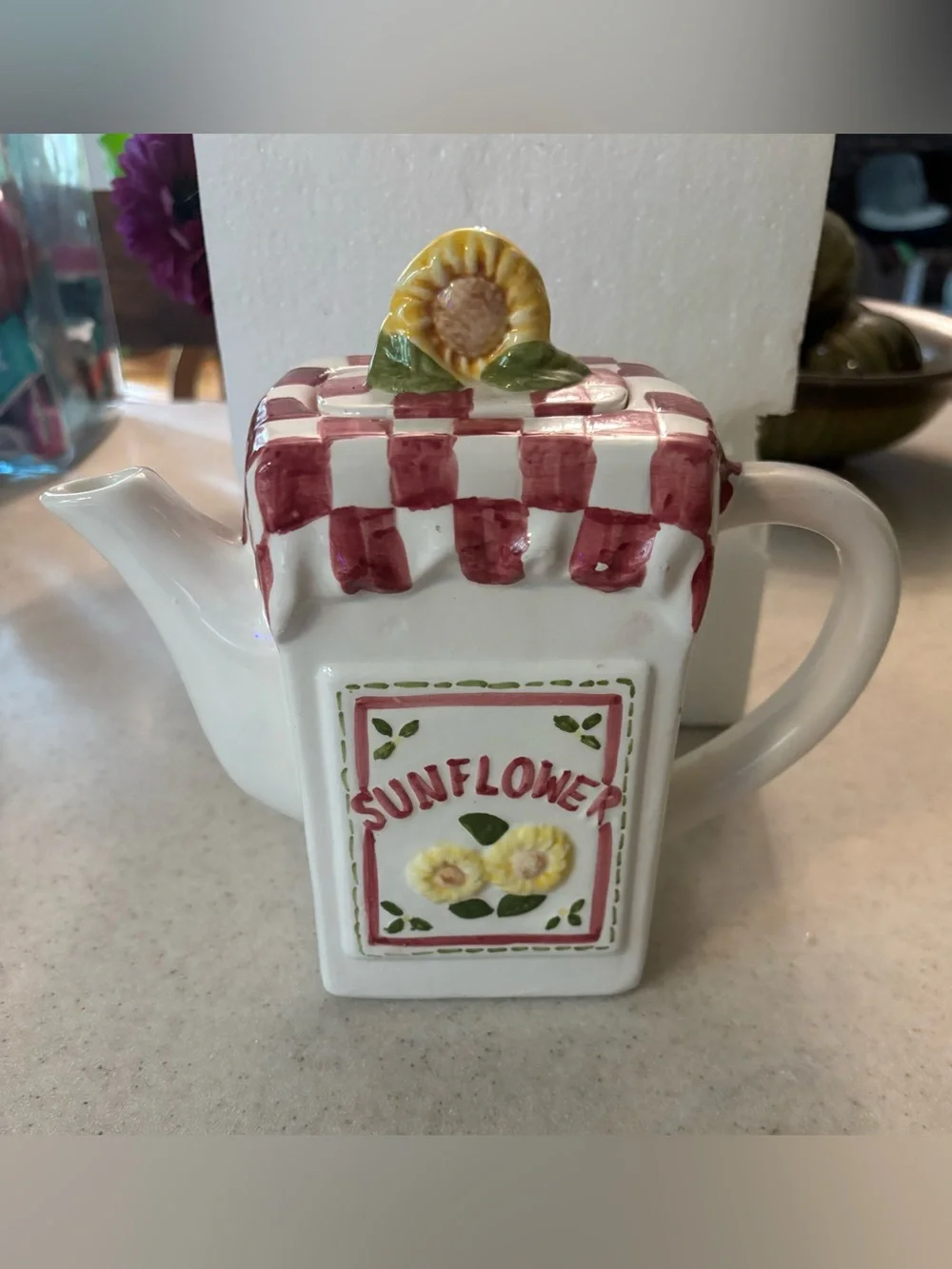 Sunflower Ceramic Teapot with Yellow Accent